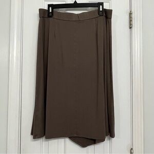 Eileen Fisher brown viscose spandex elastic waist faux wrap skirt, size large.